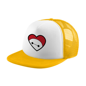 Baymax heart, Adult Soft Trucker Hat with Yellow/White Mesh (POLYESTER, ADULT, UNISEX, ONE SIZE)