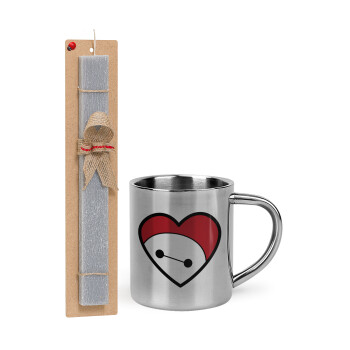 Baymax heart, Easter Set, metallic thermal cup (300ml) & Easter aromatic flat candle (30cm) (GRAY)