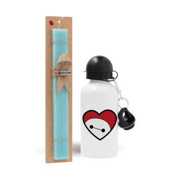 Baymax heart, Easter Set, metallic aluminum water bottle (500ml) & scented flat candle (30cm) (TURQUOISE)