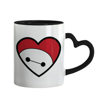 Baymax heart, Mug heart black handle, ceramic, 330ml