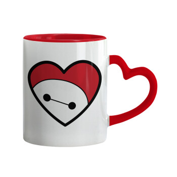 Baymax heart, Mug heart red handle, ceramic, 330ml
