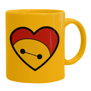 Baymax heart, Ceramic coffee mug yellow, 330ml (1pcs)