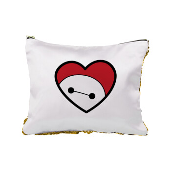 Baymax heart, Sequin Gold Pouch Cosmetic Bag