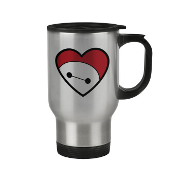 Baymax heart, Stainless steel travel mug with lid, double wall 450ml