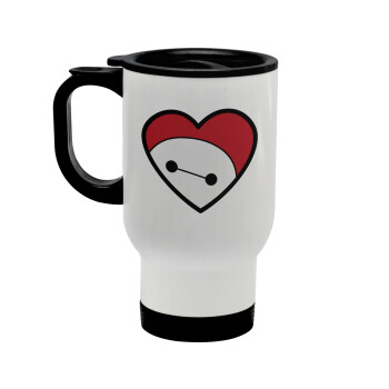 Baymax heart, Stainless steel travel mug with lid, double wall white 450ml