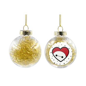 Baymax heart, Transparent Christmas tree ball ornament with gold filling 8cm