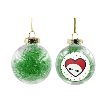 Baymax heart, Transparent Christmas tree ball ornament with green filling 8cm