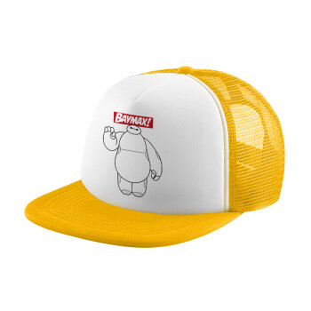 Baymax hi, Adult Soft Trucker Hat with Yellow/White Mesh (POLYESTER, ADULT, UNISEX, ONE SIZE)