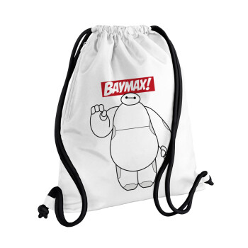 Baymax hi, Τσάντα πλάτης πουγκί GYMBAG λευκή, με τσέπη (40x48cm) & χονδρά κορδόνια