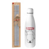 Easter Set, metallic stainless thermos bottle (500ml) & scented flat Easter candle (30cm) (GRAY)