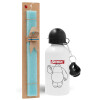 Easter Set, metallic aluminum water bottle (500ml) & scented flat candle (30cm) (TURQUOISE)