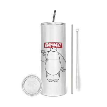 Baymax hi, Eco friendly stainless steel tumbler 600ml, with metal straw & cleaning brush