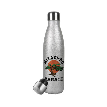 Miyagi-do karate, Metallic Glitter Silver Thermos Flask (Stainless steel), double-walled, 500ml