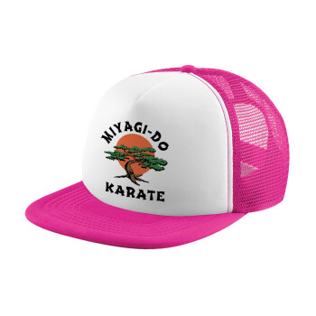 Miyagi-do karate, Adult Soft Trucker Hat with Pink/White Mesh (POLYESTER, ADULT, UNISEX, ONE SIZE)