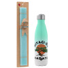 Easter Set, Metallic green/white thermos (Stainless steel), double-walled, 500ml & scented flat Easter candle (30cm) (TURQUOISE)