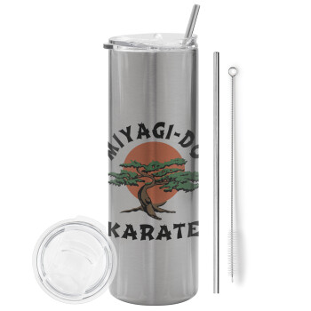 Miyagi-do karate, Eco friendly ποτήρι θερμό Ασημένιο (tumbler) από ανοξείδωτο ατσάλι 600ml, με μεταλλικό καλαμάκι & βούρτσα καθαρισμού