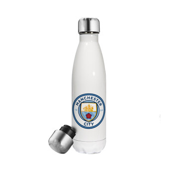 Manchester City FC , Μεταλλικό παγούρι θερμός Λευκό (Stainless steel), διπλού τοιχώματος, 500ml