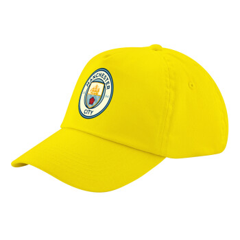 Manchester City FC , Καπέλο παιδικό Baseball, 100% Βαμβακερό Twill, Κίτρινο (ΒΑΜΒΑΚΕΡΟ, ΠΑΙΔΙΚΟ, UNISEX, ONE SIZE)