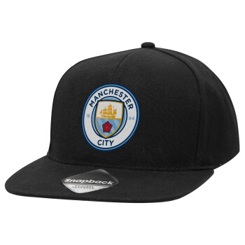 Manchester City FC , Καπέλο Ενηλίκων Flat Snapback Μαύρο, (POLYESTER, ΕΝΗΛΙΚΩΝ, UNISEX, ONE SIZE)