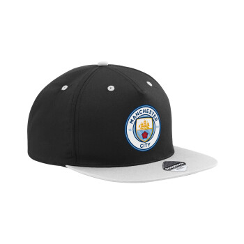 Manchester City FC , Adult Flat Snapback Hat Black/Grey, (100% COTTON TWILL, ADULT, UNISEX, ONE SIZE)