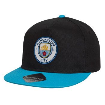 Manchester City FC , Child's Flat Snapback Hat, Black/Blue (100% COTTON, CHILD, UNISEX, ONE SIZE)