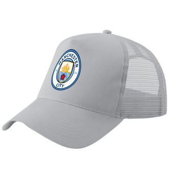 Manchester City FC , Adult Structured Trucker Hat, with Mesh, GRAY (100% COTTON, ADULT, UNISEX, ONE SIZE)