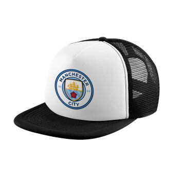 Manchester City FC , Καπέλο παιδικό Soft Trucker με Δίχτυ ΜΑΥΡΟ/ΛΕΥΚΟ (POLYESTER, ΠΑΙΔΙΚΟ, ONE SIZE)