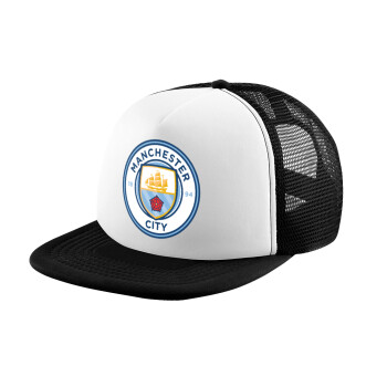 Manchester City FC , Καπέλο παιδικό Soft Trucker με Δίχτυ ΜΑΥΡΟ/ΛΕΥΚΟ (POLYESTER, ΠΑΙΔΙΚΟ, ONE SIZE)