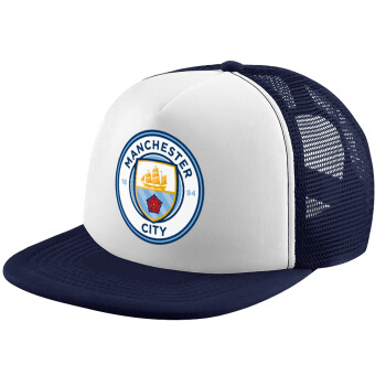 Manchester City FC , Adult Soft Trucker Hat with Dark Blue/White Mesh (POLYESTER, ADULT, UNISEX, ONE SIZE)