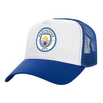 Manchester City FC , Adult Structured Trucker Hat, with Mesh, WHITE/BLUE (100% COTTON, ADULT, UNISEX, ONE SIZE)