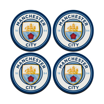 Manchester City FC , SET of 4 round wooden coasters (9cm)