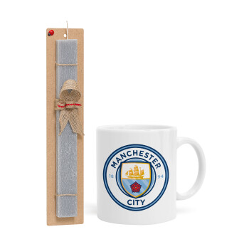 Manchester City FC , Easter Set, Ceramic Cup (330ml) & Easter aromatic flat candle (30cm) (GRAY)