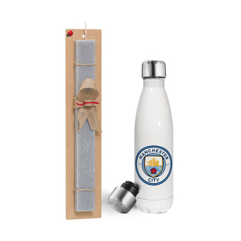 Manchester City FC , Easter candle, metallic white thermos bottle (500ml) & aromatic flat candle (30cm) (GRAY)