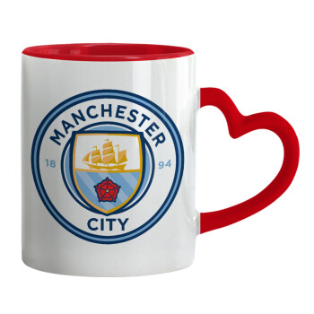 Manchester City FC , Mug heart red handle, ceramic, 330ml