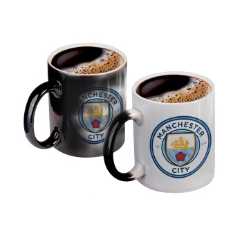 Manchester City FC , Color changing magic Mug, ceramic, 330ml when adding hot liquid inside, the black colour desappears (1 pcs)
