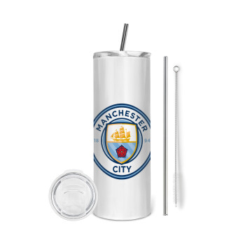 Manchester City FC , Eco friendly stainless steel tumbler 600ml, with metal straw & cleaning brush