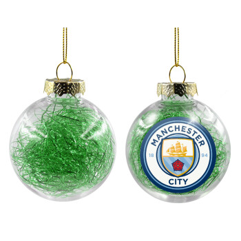 Manchester City FC , Transparent Christmas tree ball ornament with green filling 8cm