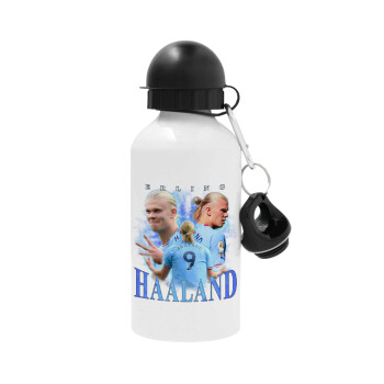 Erling Haaland, Metal water bottle, White, aluminum 500ml