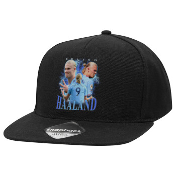 Erling Haaland, Adult Flat Snapback Hat Black, (100% COTTON TWILL, ADULT, UNISEX, ONE SIZE)