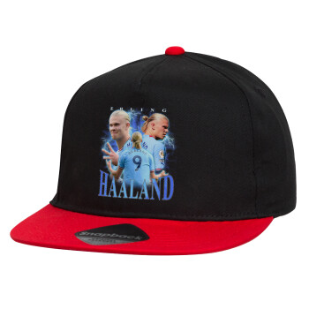 Erling Haaland, Children's Flat Snapback Hat, Black/Red (100% COTTON, CHILDREN'S, UNISEX, ONE SIZE)