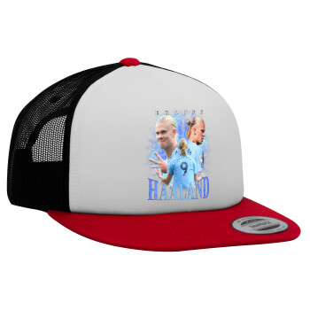 Erling Haaland, Adult Foam Flat Snapback with Mesh Red-White-Black (POLYESTER, ADULT, UNISEX, ONE SIZE)