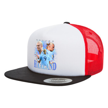 Erling Haaland, Adult Foam Flat Snapback with Mesh Black-White-Red (POLYESTER, ADULT, UNISEX, ONE SIZE)