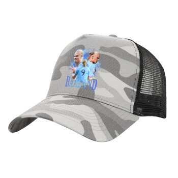 Erling Haaland, Adult Structured Trucker Hat, with Mesh, (Camouflage) Army Camo (100% COTTON, ADULT, UNISEX, ONE SIZE)