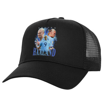 Erling Haaland, Structured Trucker Adult Hat, with Mesh, Black (100% COTTON, ADULT, UNISEX, ONE SIZE)