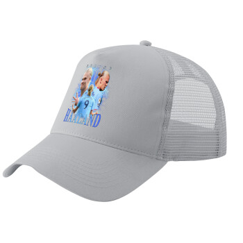 Erling Haaland, Adult Structured Trucker Hat, with Mesh, GRAY (100% COTTON, ADULT, UNISEX, ONE SIZE)