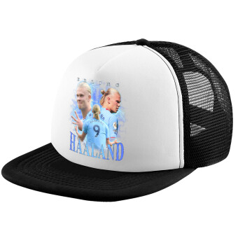 Erling Haaland, Adult Soft Trucker Hat with Black/White Mesh (POLYESTER, ADULT, UNISEX, ONE SIZE)