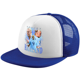 Erling Haaland, Adult Soft Trucker Hat with Blue/White Mesh (POLYESTER, ADULT, UNISEX, ONE SIZE)