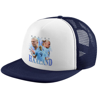 Erling Haaland, Adult Soft Trucker Hat with Dark Blue/White Mesh (POLYESTER, ADULT, UNISEX, ONE SIZE)