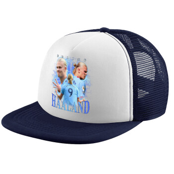 Erling Haaland, Adult Soft Trucker Hat with Dark Blue/White Mesh (POLYESTER, ADULT, UNISEX, ONE SIZE)