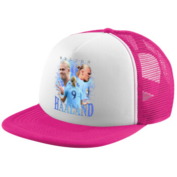 Erling Haaland, Adult Soft Trucker Hat with Pink/White Mesh (POLYESTER, ADULT, UNISEX, ONE SIZE)